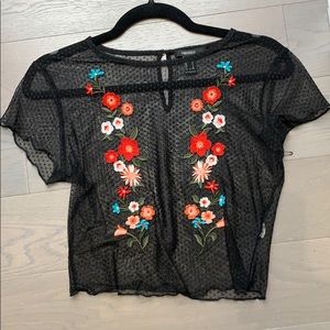 flower mesh crop top